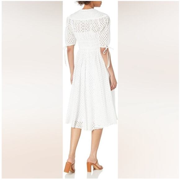 Taylor Puff Sleeve Embroidered Square Eyelet Midi Dress 12 Pullover Classic - Picture 2 of 10